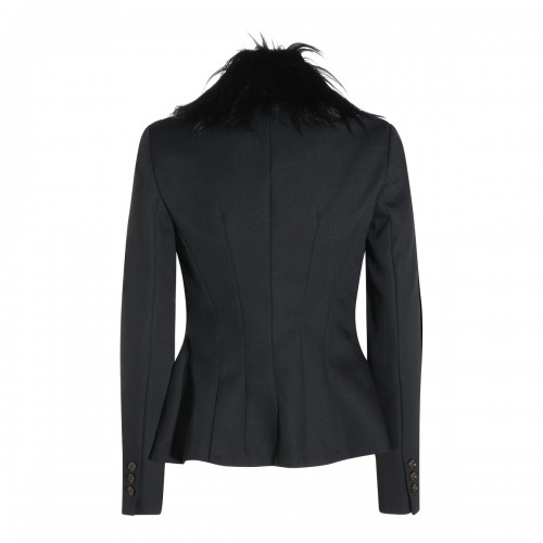 BLACK VIRGIN WOOL FUR BLAZER