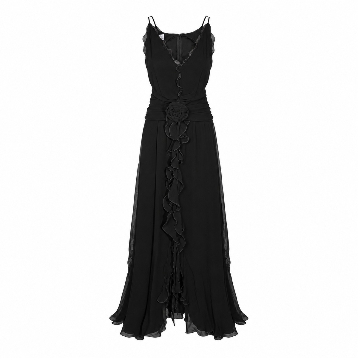 BLACK VISCOSE GEORGETTE MAXI DRESS