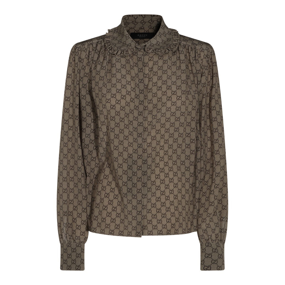 BEIGE AND DARK BROWN SILK CREPE DE...