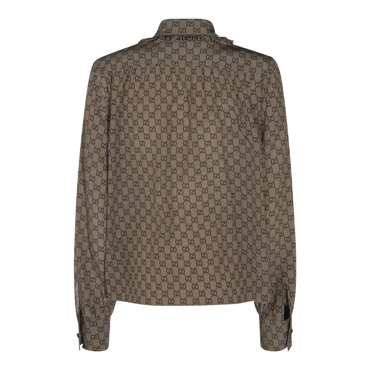 BEIGE AND DARK BROWN SILK CREPE DE...