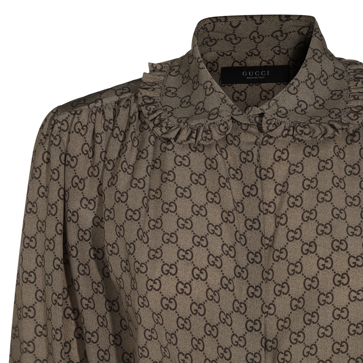 BEIGE AND DARK BROWN SILK CREPE DE...
