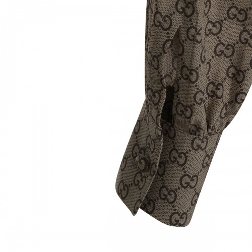 BEIGE AND DARK BROWN SILK CREPE DE CHINE SHIRT