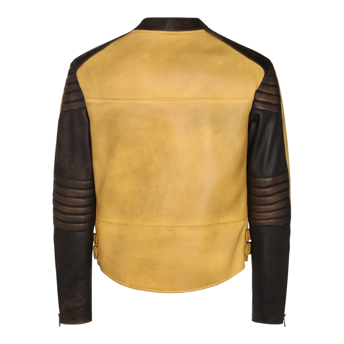 BROWN AND YELLOW LEATHER BIKER JACKET