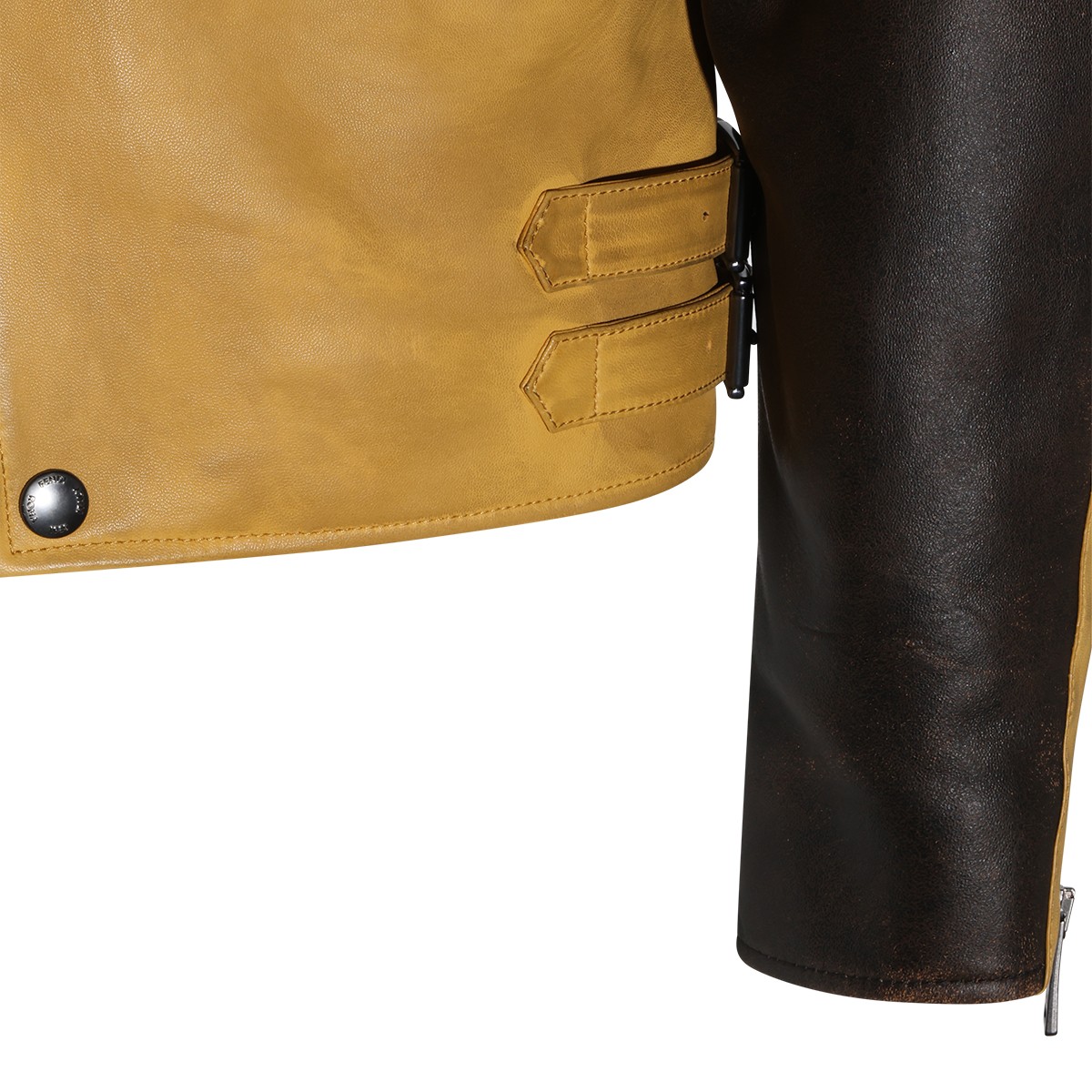 BROWN AND YELLOW LEATHER BIKER JACKET