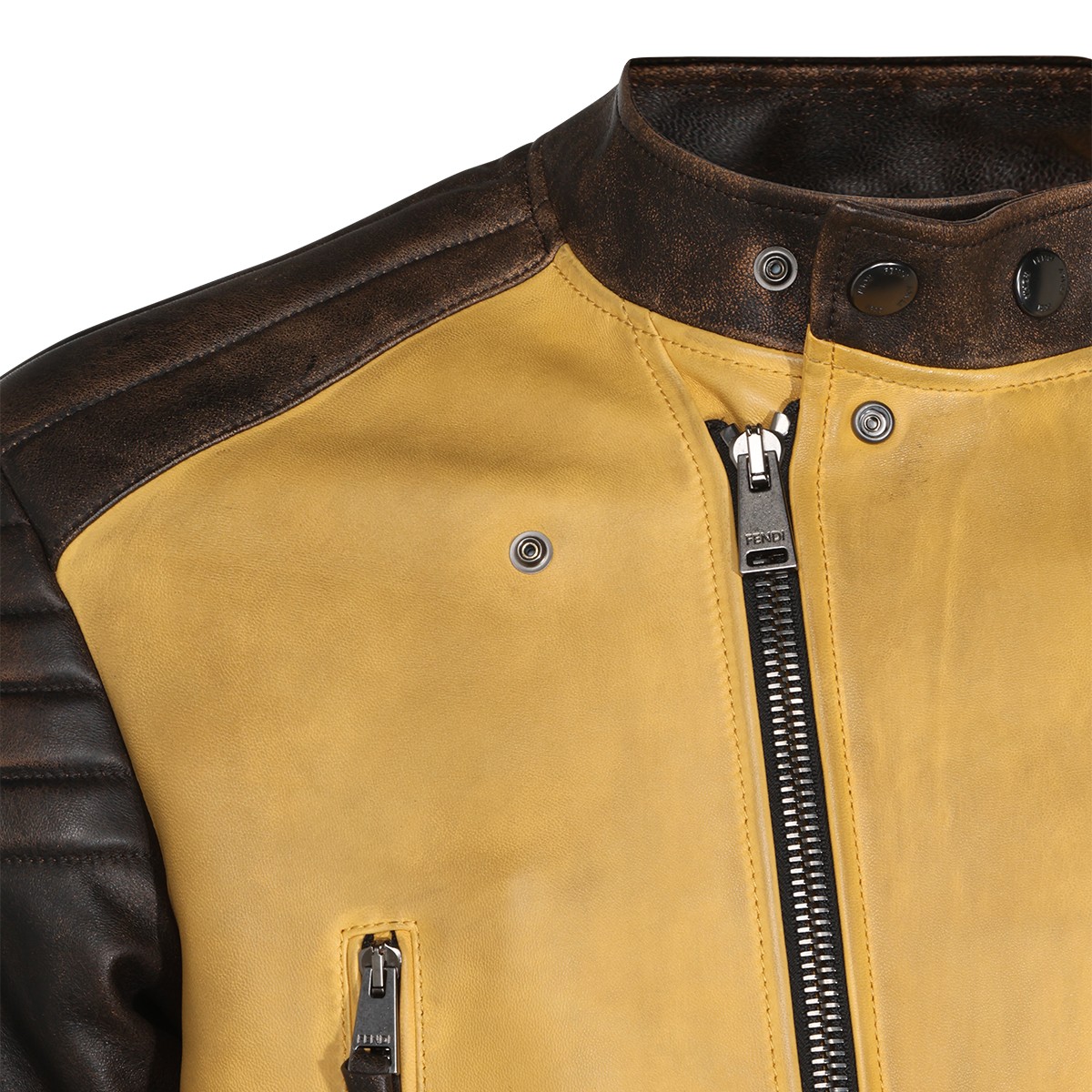 BROWN AND YELLOW LEATHER BIKER JACKET