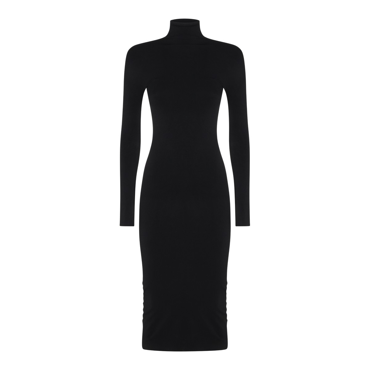 BLACK STRETCH NYLON MIDI DRESS