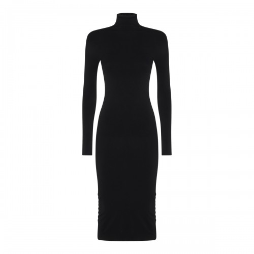 BLACK STRETCH NYLON MIDI DRESS