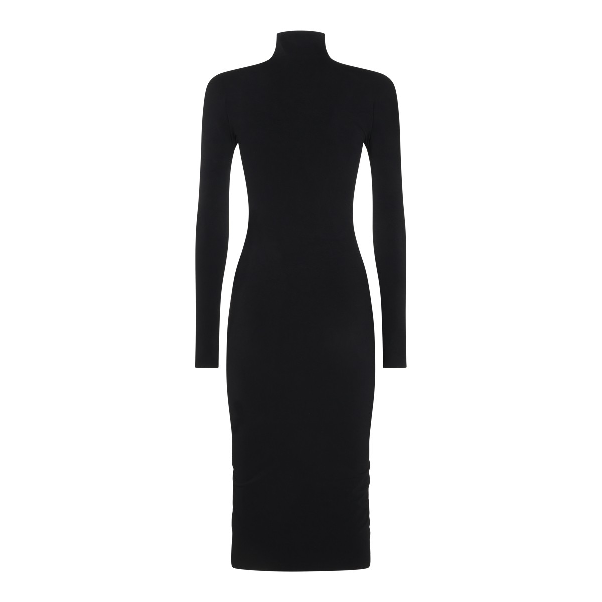 BLACK STRETCH NYLON MIDI DRESS