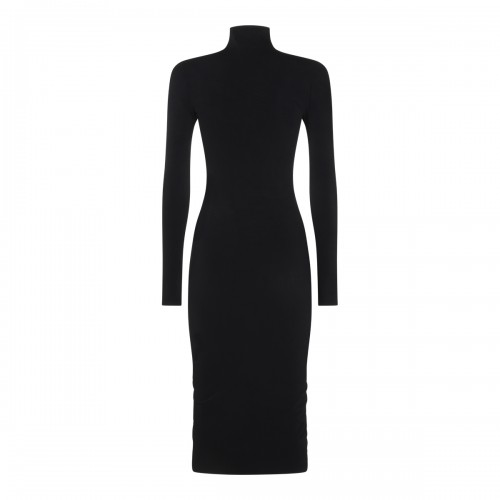 BLACK STRETCH NYLON MIDI DRESS