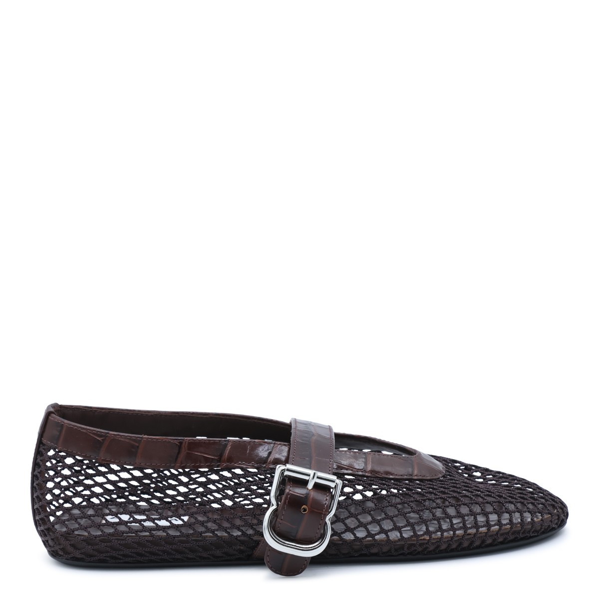 DARK BROWN FISHNET LEATHER BALLET FLATS