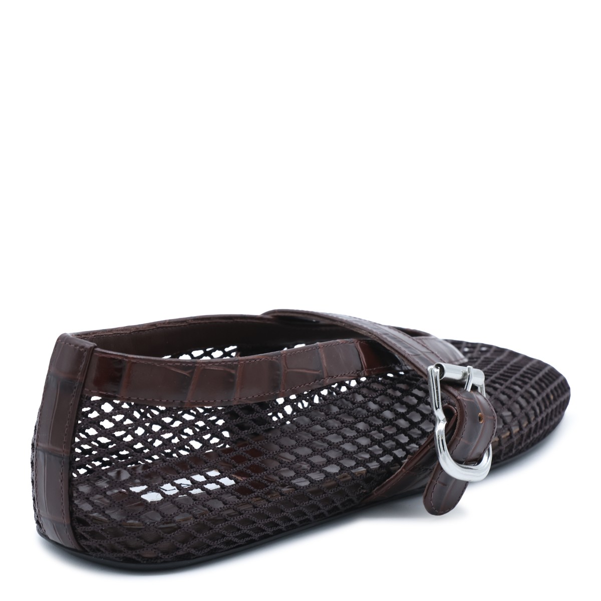 DARK BROWN FISHNET LEATHER BALLET FLATS