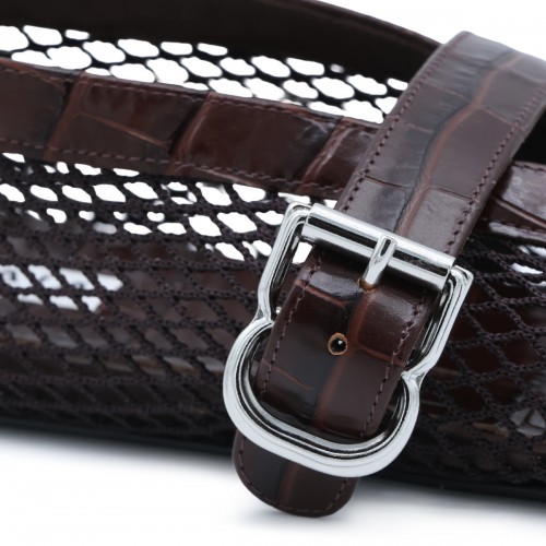 DARK BROWN FISHNET LEATHER BALLET FLATS