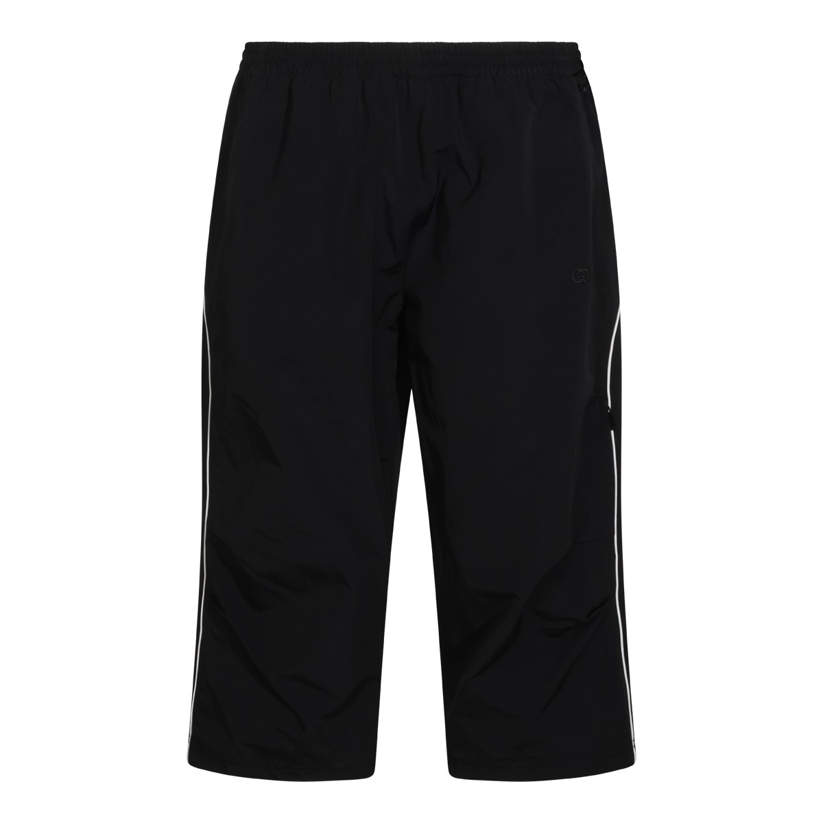BLACK COTTON AND NYLON BERMUDA SHORTS