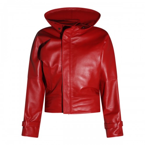 RED LEATHER ROUND BOMBER...