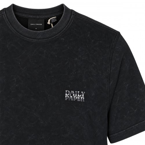 WASHED BLACK TEXTURED METALLIC SHIELD COTTON T-SHIRT