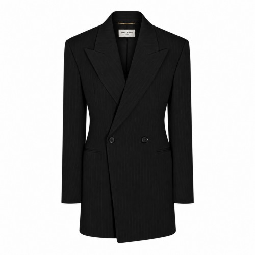 BLACK GREY PINSTRIPE WOOL...