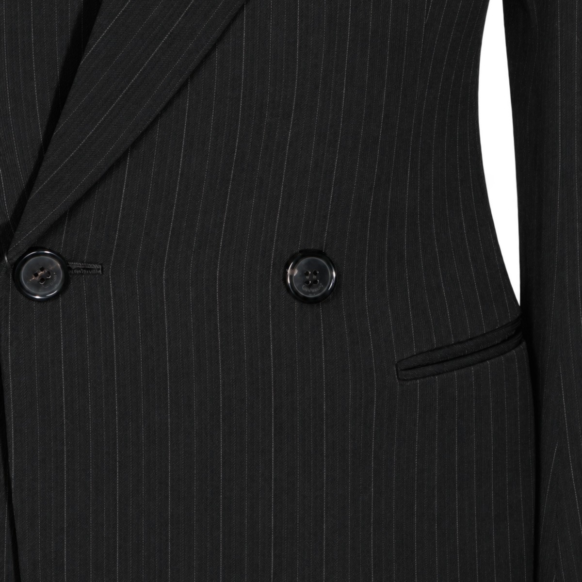 BLACK GREY PINSTRIPE WOOL BLAZER
