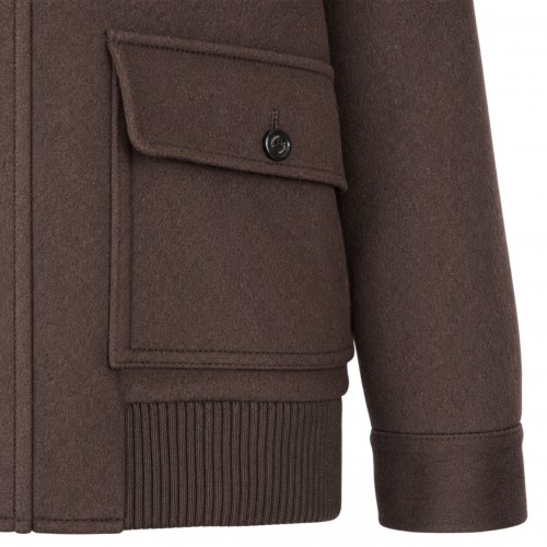 BROWN SPONGE WOOL AND CASHMERE BLEND JACKET