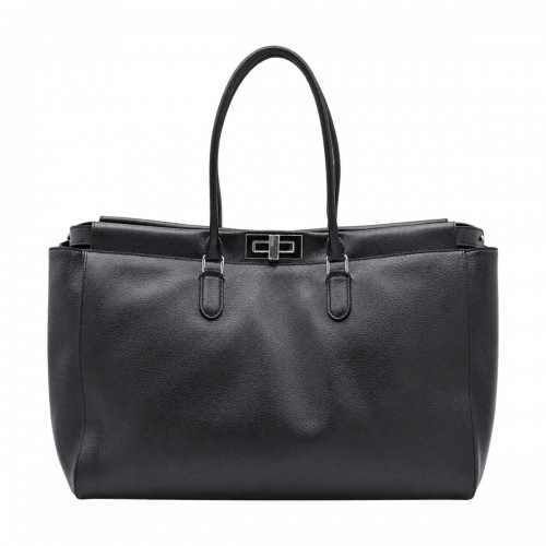 BLACK LEATHER PEEKABOO TOTE...
